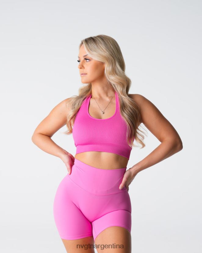 NVGTN sujetador halter sin costuras de canalé ilimitado aptitud física chicle rosa mujer 02B4LN116