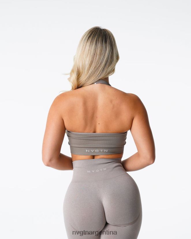 NVGTN sujetador halter sin costuras de canalé ilimitado aptitud física gris pardo mujer 02B4LN147