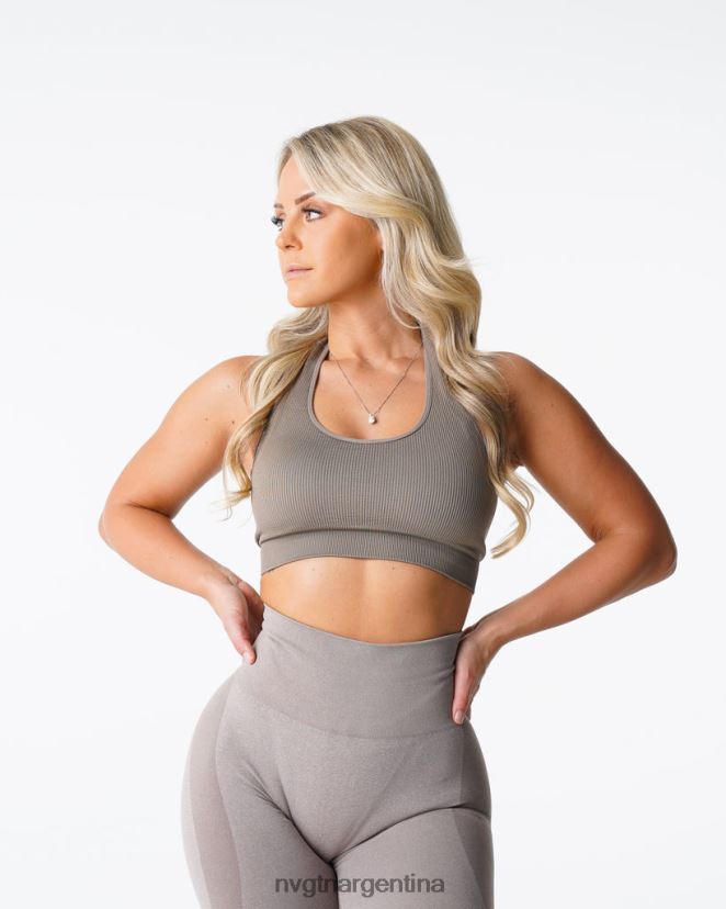 NVGTN sujetador halter sin costuras de canalé ilimitado aptitud física gris pardo mujer 02B4LN147